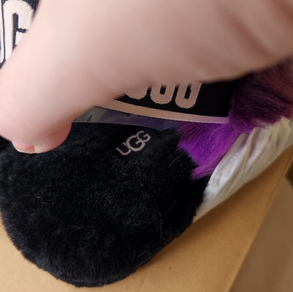UGG Oh Yeah Tie Dye Magnolia Purple Black White Sling Back Furry Slipper… - Picture 9 of 14